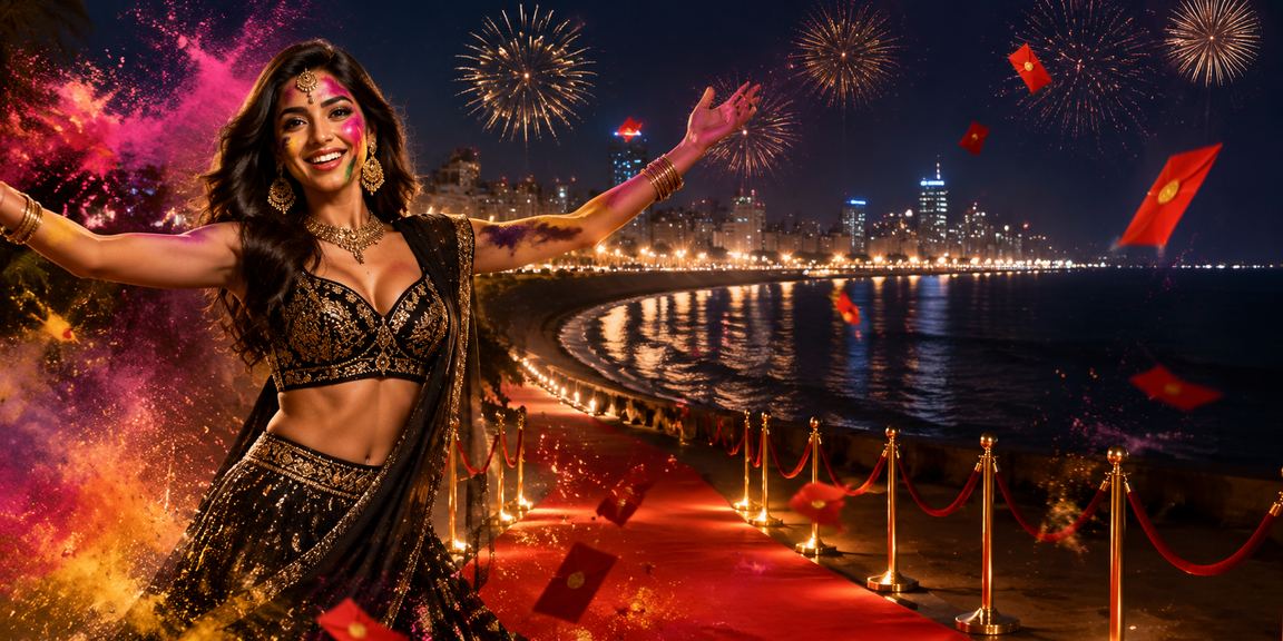 Festive Mumbai Marine Drive with celebratory red envelopes